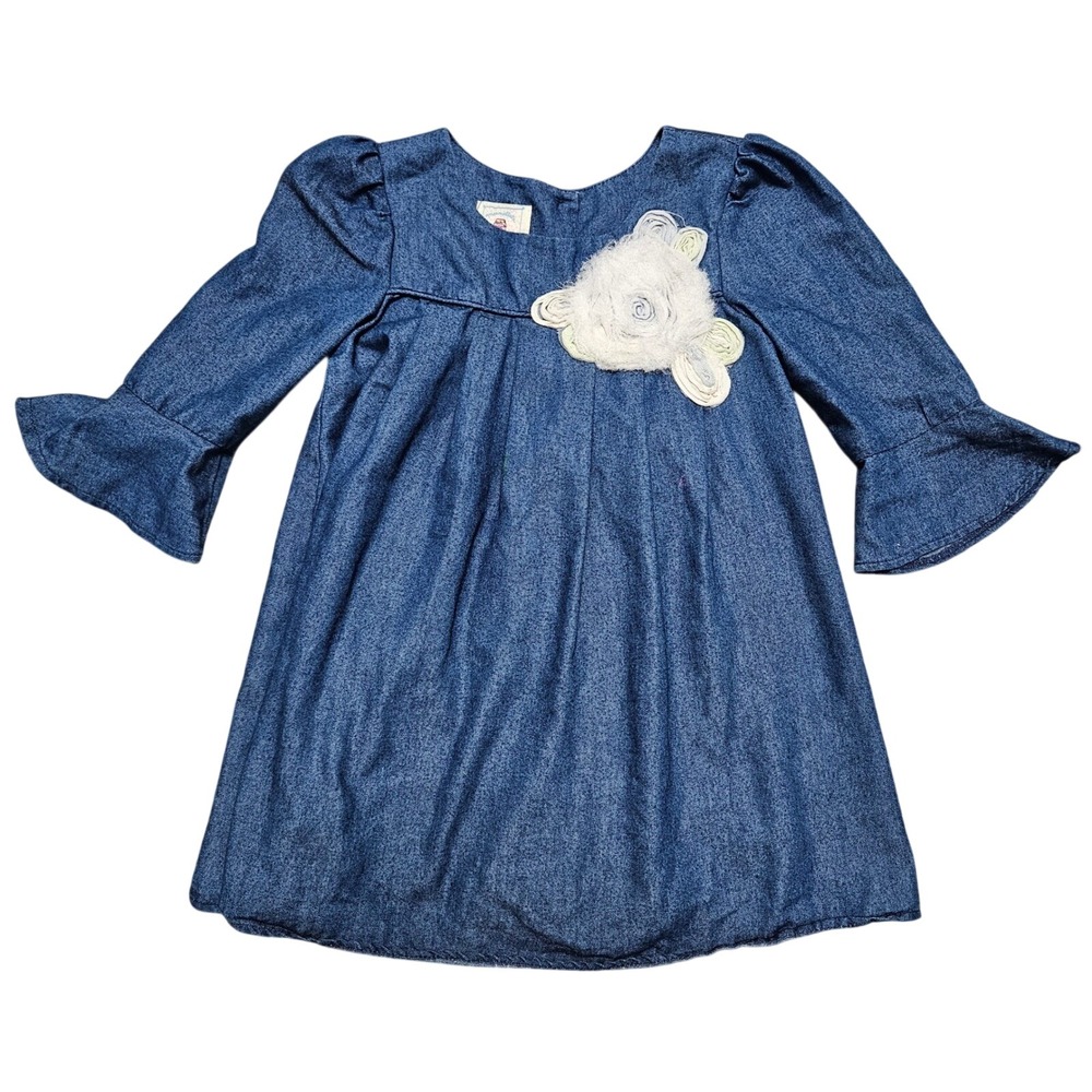 Marmellata Denim Rosette Bell Sleeve Chambray A-Line Dress Girls 4 Blue Boho